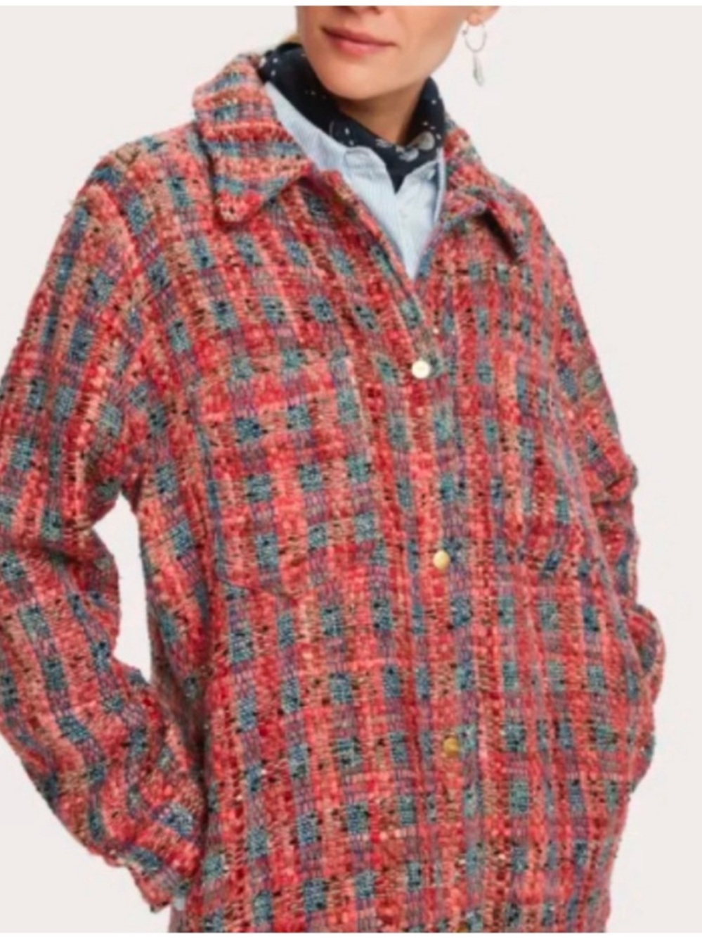 Scotch & Soda Coral Red Multicolor Tweed Teddy Jacket